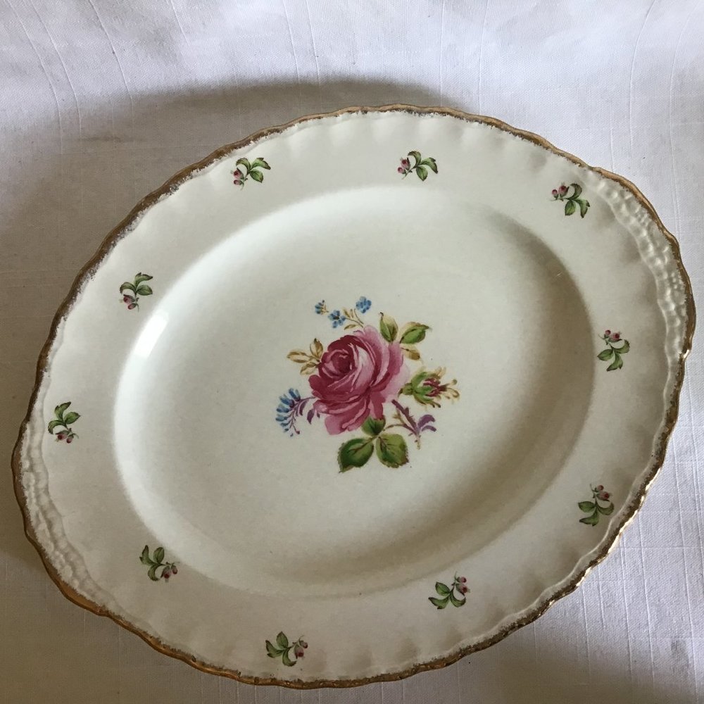 Vintage Grindley Cream Petal, Pink Rose OvalServing Plate / Platter